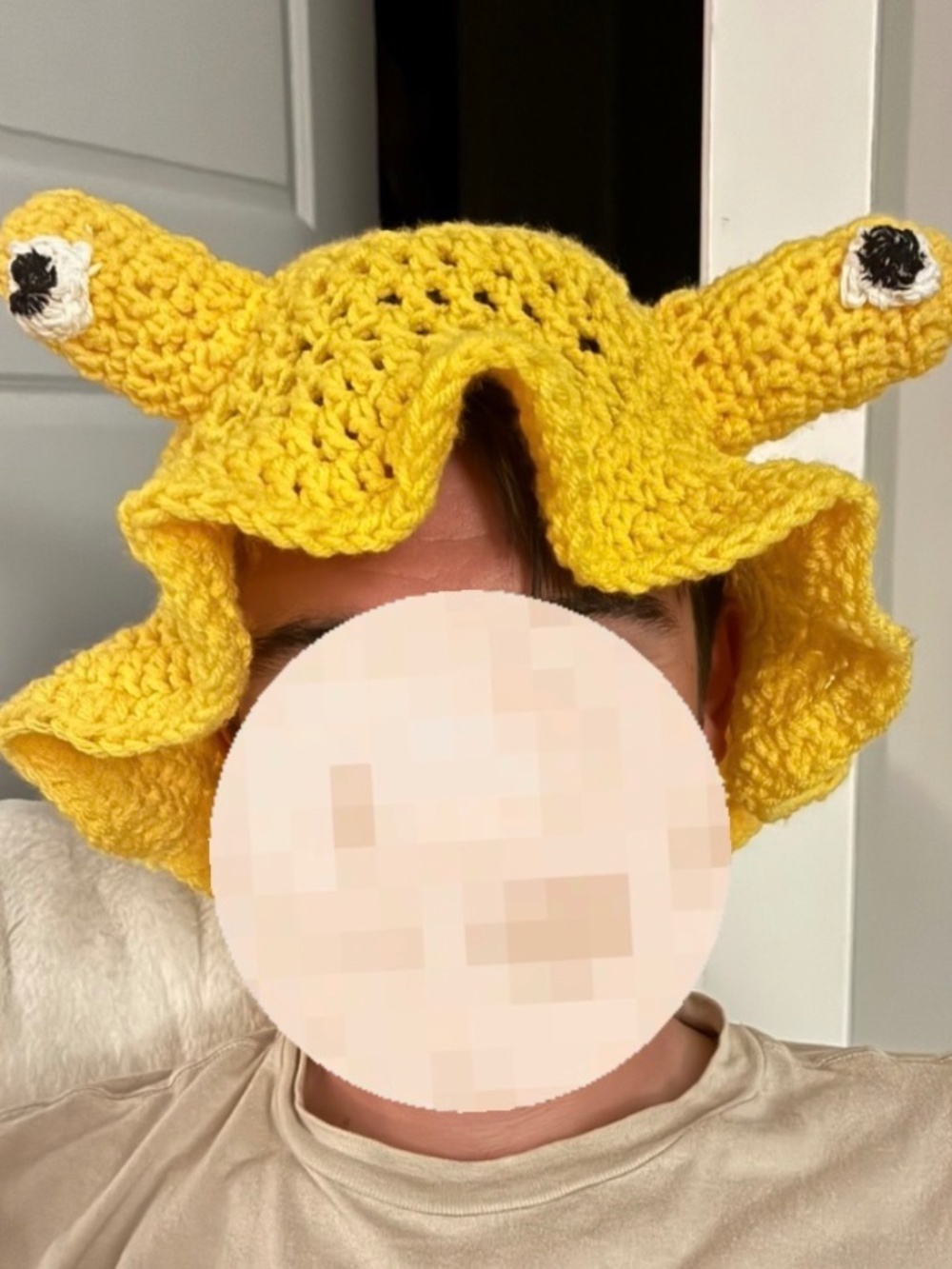 Handmade crochet Banana Slug Bucket Hat
